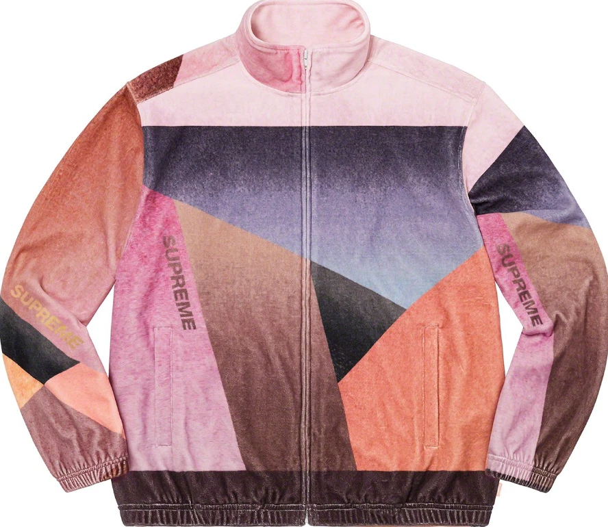 Veste de piste en velours Supreme Geo rose taille grand velours Y2K hip Hop patchwork