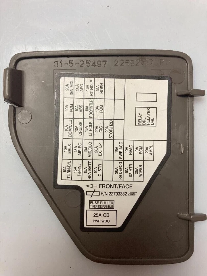 Cubierta de caja de fusibles Pontiac Sunfire 1995-2002 P/N 22592717 original OEM GM tapa de pieza Foto 2 de 4