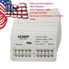 10 X Dental Brackets Ortho Brace Mini/Standard MBT/Roth 022/018 Hooks 345 AZDENT