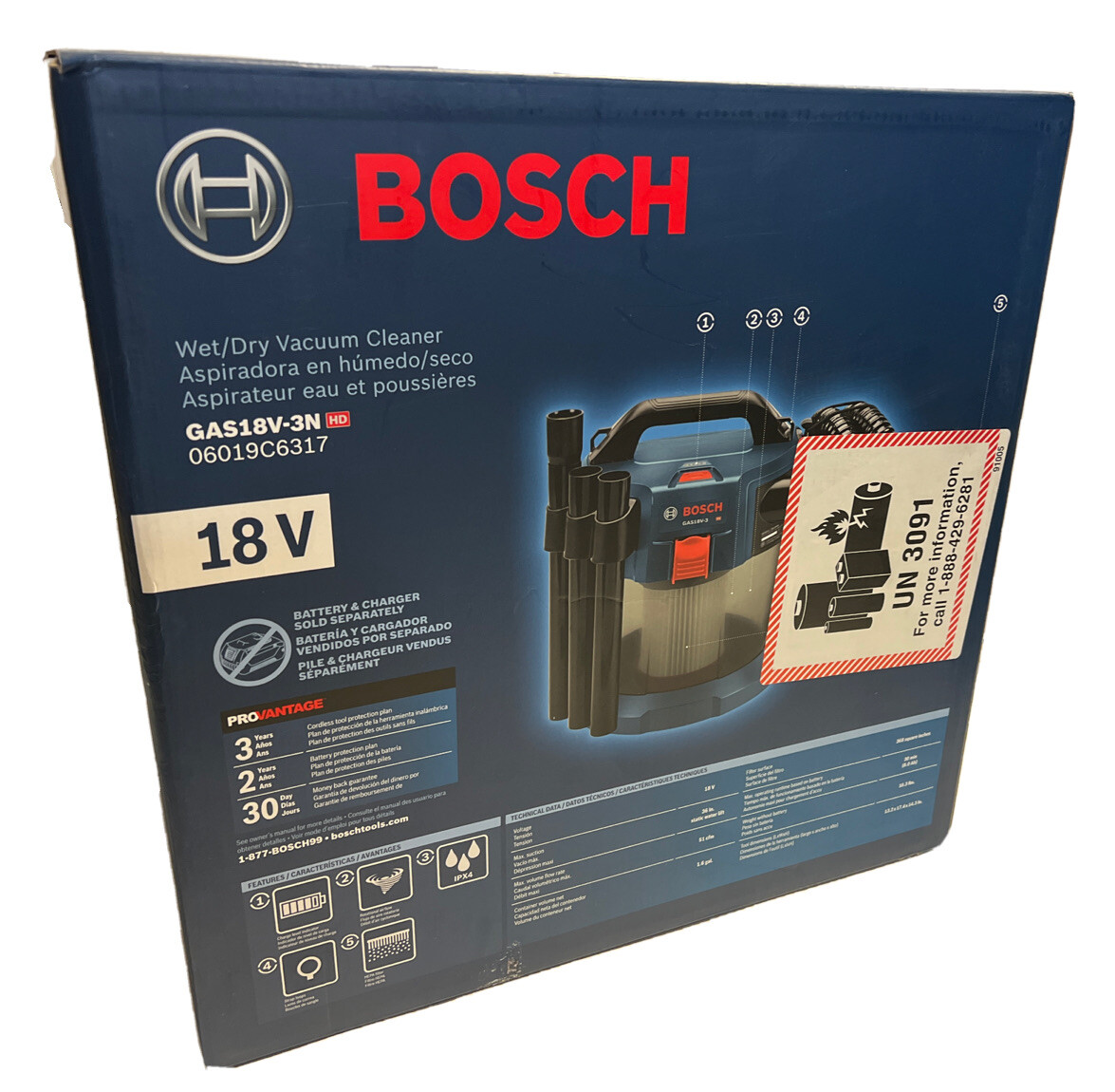 BRAND NEW BOSCH GAS18V3N 18V Volt 1.6 Gallon Wet/Dry Shop Vacuum w/ HEPA Filter eBay