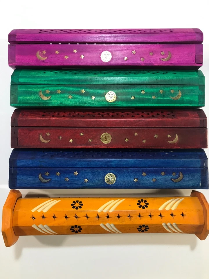 Sheesham Wood Ash catcher Incense Burner Box Ying Yang Various Colours *EL193