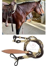 Hand-Braided Romal Reins, Brown Romel Reins 10 Plaits, Romal Reins Regular 55".