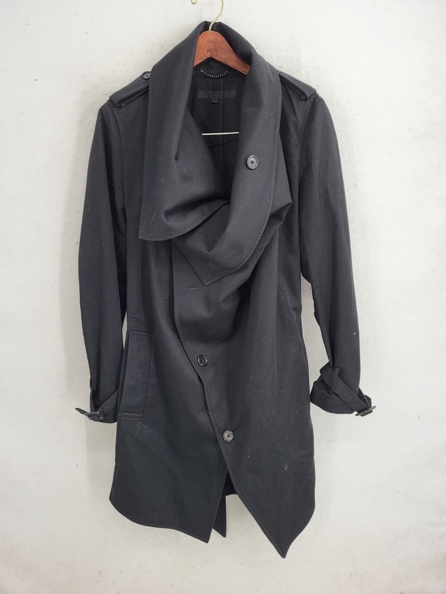 Izzue Collection Black Asymmetrical Women's Tie-Waist Trench Izzue Collection Black Asymmetrical Women's Tie-Waist Trench
