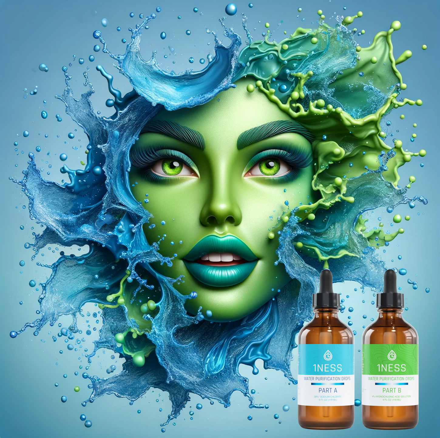 2-Pack 1NESS Water Treatment Drops &ndash; 4oz Glass Bottles | HCL Kit (A+B)