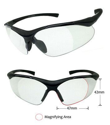 Safety Reading Glasses Half Frame Wrap Clear Full Lens +1.00~+2.50 ANSI Z87