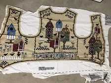 Bird Houses And Birds On Beige Vest Fabric Panel