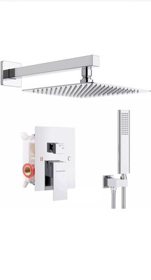 EMBATHER Shower System Chrome Shower Faucet Sets with 12'' Rain Shower Head for B