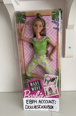 2021 Barbie Made to Move Puppe brünett trägt grün GXF05 NRFB  