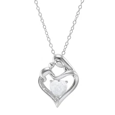 Finecraft Opal Mother & Child Heart Necklace with Diamond in Silver, 18"