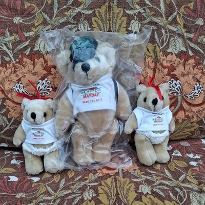 Schwer zu finden Vintage The Caravan Club grüne Flagge Familie x 3 Bären Plüschtier Kuscheltier