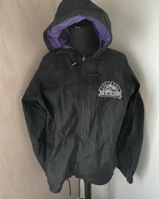 Veste Coupe-Vent Vintage Colorado Rockies MLB Capuche Noir Violet Taille L 90s - Photo 1/4