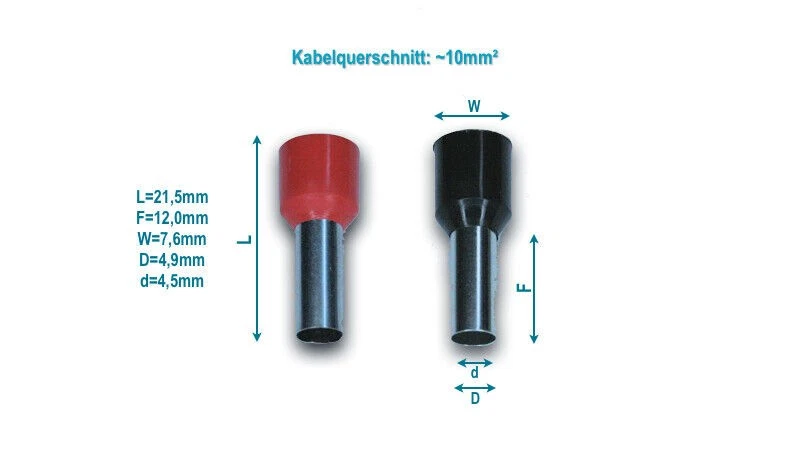50x 100x Aderendhülsen isoliert Kabel-Querschnitt: 10mm² E10-12 Crimp Stecker - Bild 1 von 1