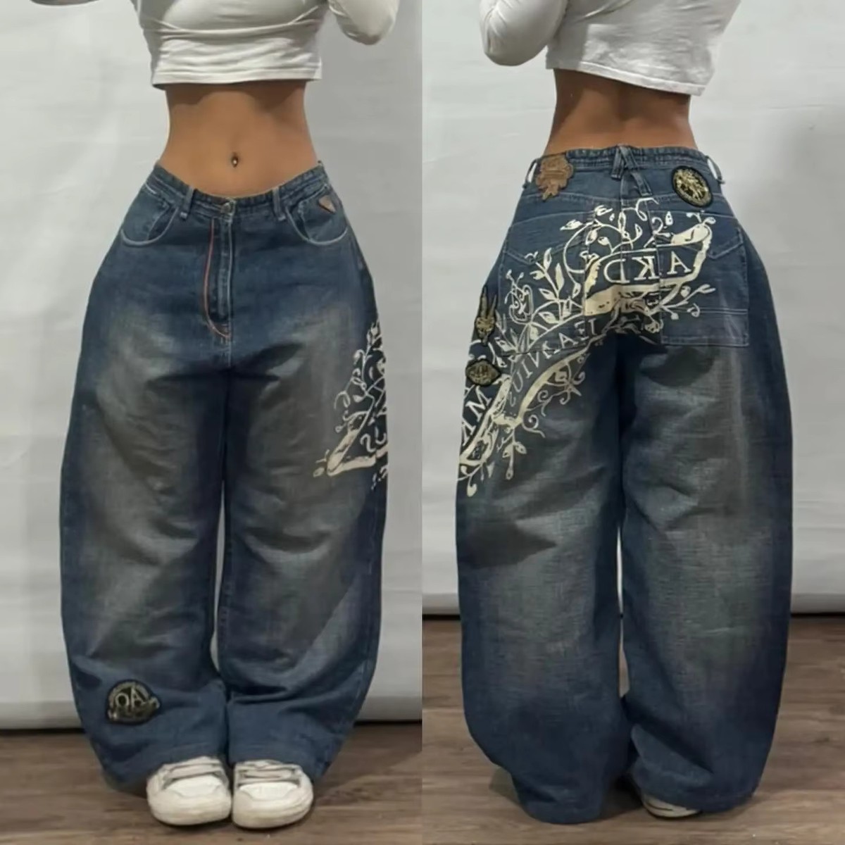 Unisex Baggy Y2K Streetwear Graphic Jeans Wide Leg Embroidered