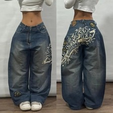 Unisex Baggy Y2K Streetwear Graphic Jeans Wide Leg Embroidered Denim Pants M X