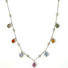 14K Multi-Colored Gems and Diamond Necklace White Gold 18"