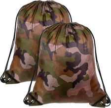 2PCS Camo Bag Drawstring Backpack Draw String Bag 13.8 × 16.5 Inch Camouflage Wa
