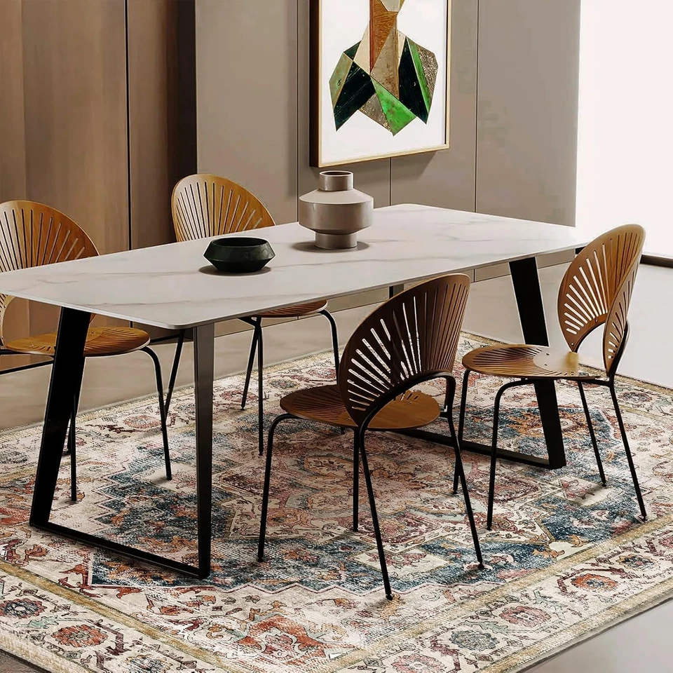 Tapete de área macio bege pilha baixa azul 8'x10' - Perfeito para quartos e salas de jantar - Imagem 4 de 4