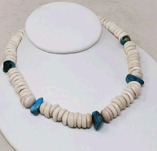 Collar Turquesa Puka Vintage XL Shell Surfer Joyería Boho Chic Gargantilla 16" Usado en Excelente Condición - Imagen 3 de 9