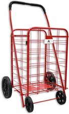ATH XL Rolling Shopping Cart Heavy Duty Folding Utility Cart Red Rubber Wheels