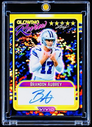 Brandon Aubrey 2023 Leaf Gold Prizm RC Auto /10 Dallas Cowboys Rookie Autograph