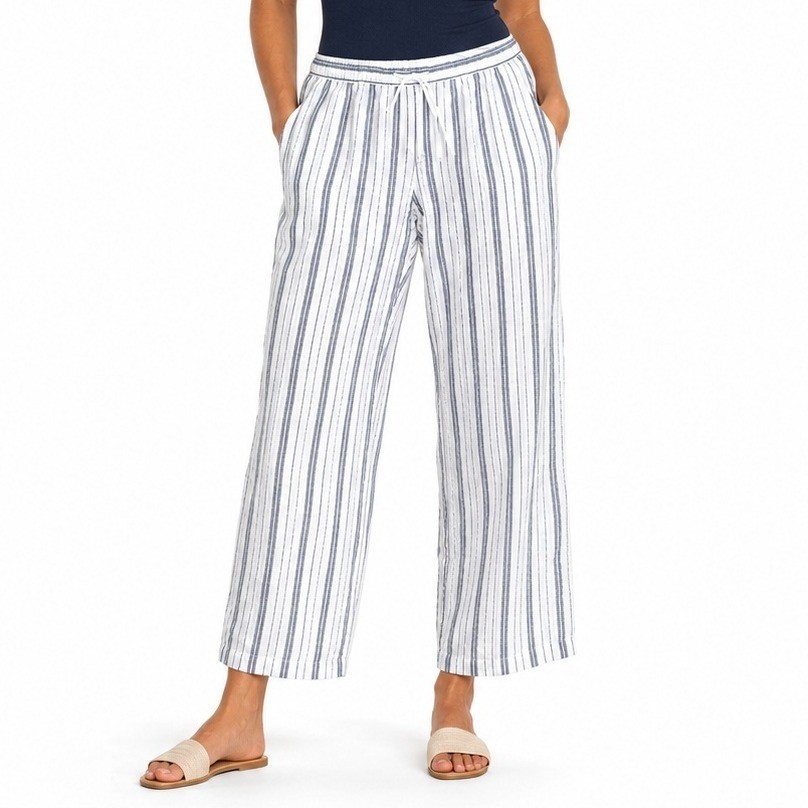 Liz Claiborne Striped Linen Blend Pants Women XXL Blue White Coastal Resortwear