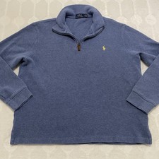 Polo Ralph Lauren Men's 1/4 Zip Sweater Large Blue Mock Neck Pullover Pony