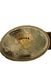 Texas Ranger Handtooled Leather Belt Montana Silversmith Texas Buckle 38in