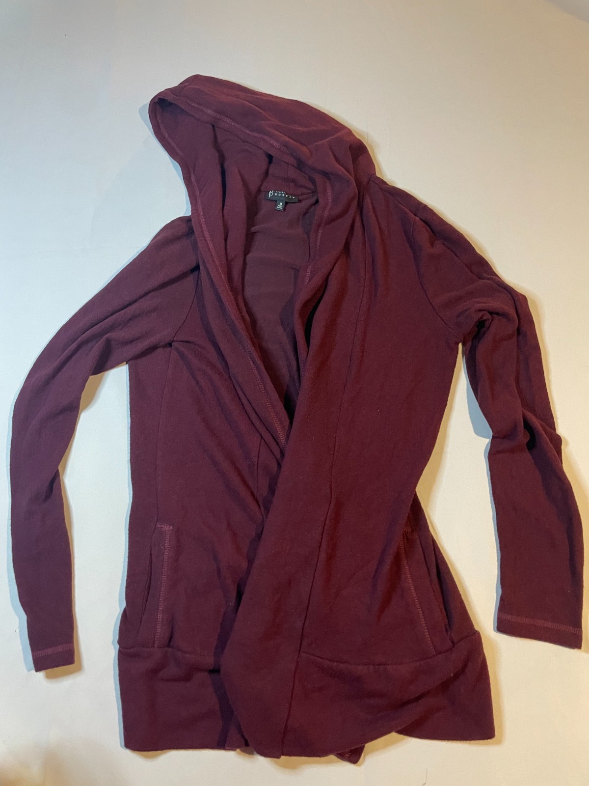 Bobeau Cardigan Sweater Womens Medium Burgundy Knit Open Front Long Sleeve