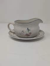 Vtg. Marmalade International Stoneware “Goose with Cherries” Gravy Boat & Plate