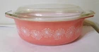 Vintage Pink Daisy Pyrex 043 Oval Casserole with Lid 1 1/2 1.5 Quart Very Good