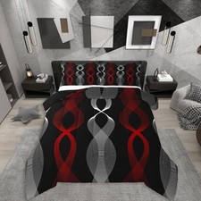 Red and Black Bedding Set for Adults, Red Striped Comforter Set King Multi 14