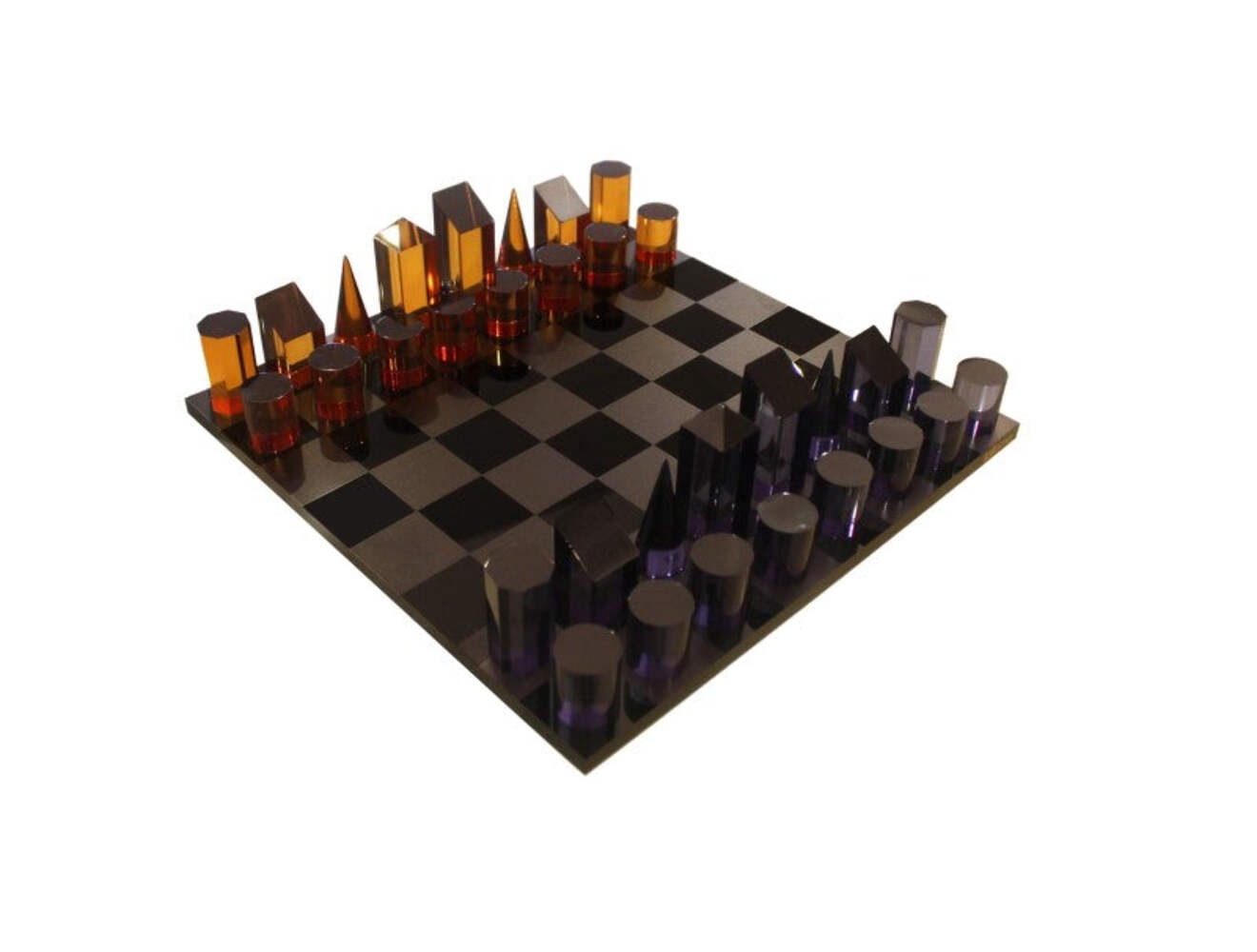 Italfama Acrylic Chess Set, Geometric Pieces, Black/Orange, 30x30cm, Luxury Box
