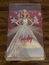 2021 Barbie Signature Holiday Doll Blonde Wavy Hair in Silver Gown Mattel GXL18