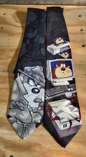 Looney Toons Neck Ties - Lot of 2 Vintage 90s Collectable - Taz -Bugs