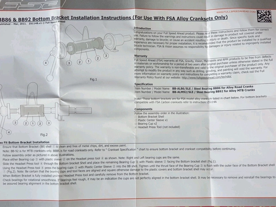 FSA BB-86-92 Bottom Bracket 41mm Press Fit Shimano Hollowtech 2 MegaExo 24mm NEW - Image 4 of 4
