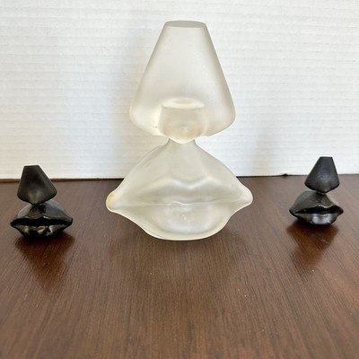 3 Vintage Salvador Dali Perfume Bottles 2 Black Lips & Nose Miniature 1 Frosted