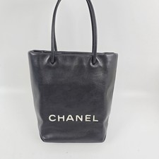 Chanel Tote Bag Black Diamond Stitch Canvas Leather Top Handle Shoulder Bag Auth