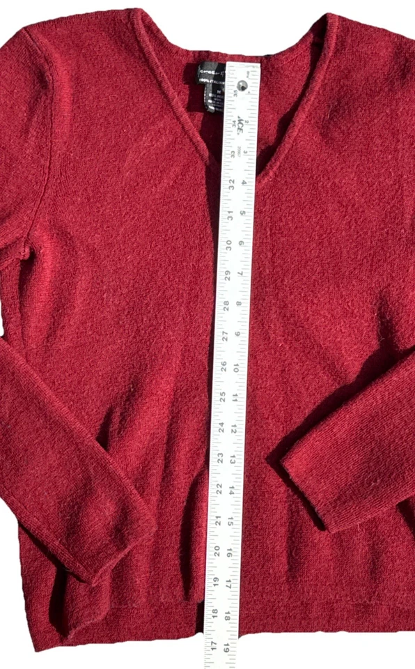 Suéter Mercer & Madison Mujer Mediano 100% Lana Merino Italiana Cuello en V Granate Foto 4 de 4