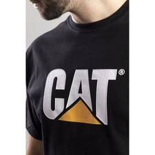 Caterpillar Trademark Logo T Shirt Black  High density 3 D print., Rib trim wit
