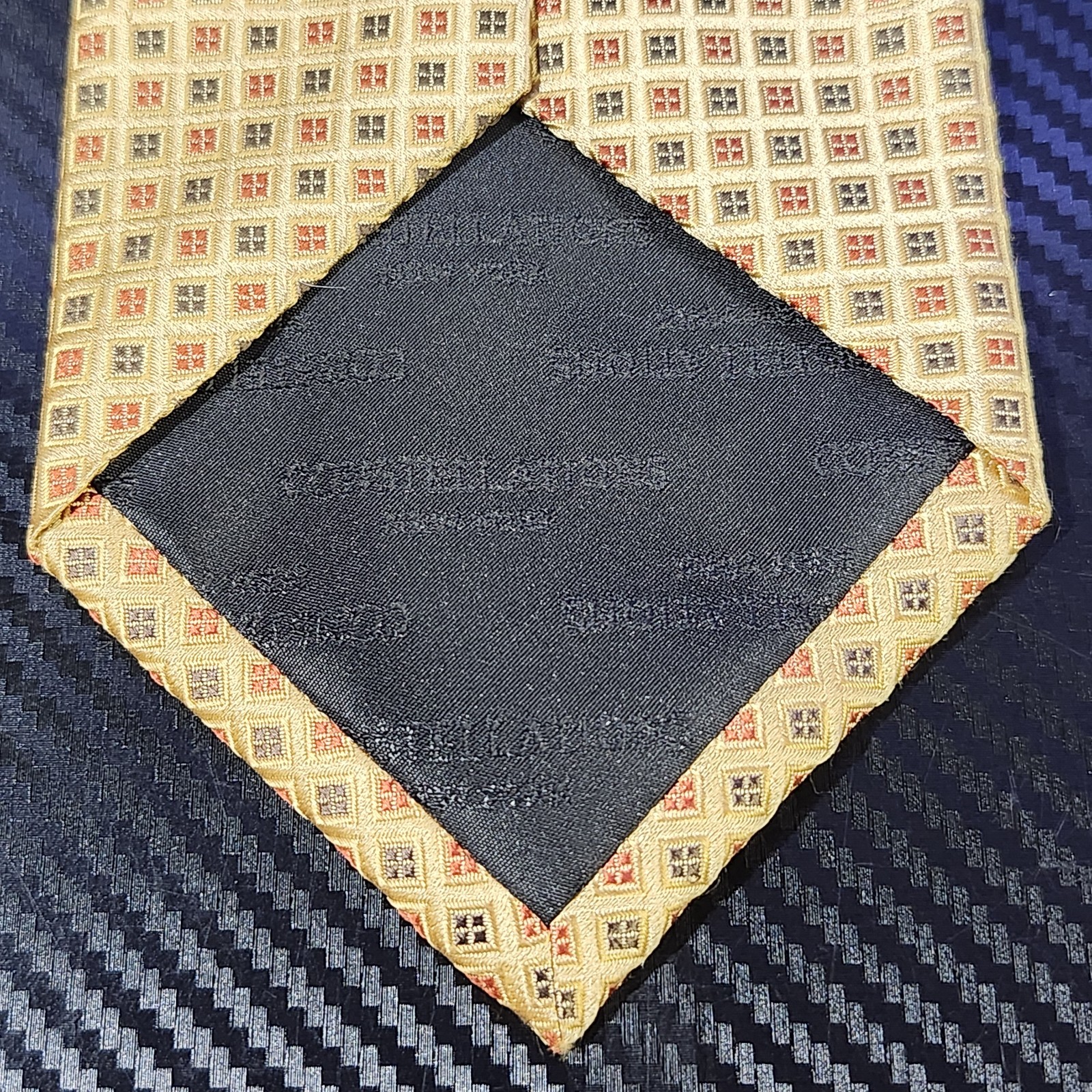 Constellations New York Gold W/ Red+Black Squares Handmade 100% Silk Tie image 4