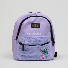 Disney Lilo Stitch Purple Mini Backpack Fuzzy Front Pocket 12"x10"