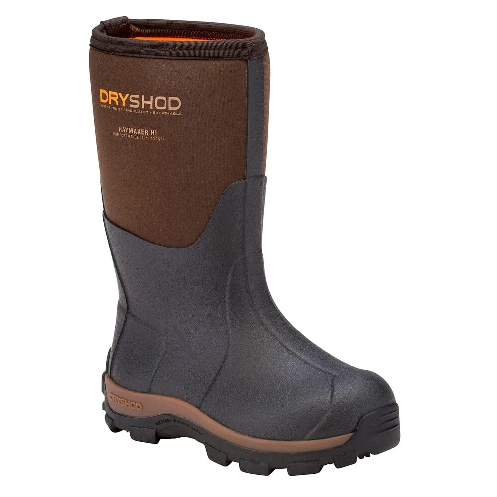 Dryshod Haymaker Kids Waterproof Boots Brown/Orange High-Traction (HAY-KD-BR-Y)