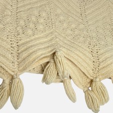Chunky Thick Knit Throw Blanket Tassels Cream Chevron Farmhouse Cottage 47x53