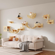 Cat Wall Shelves, Wall Mounted Cat Shelf Furniture with Plush Fabric 13 Piece Se