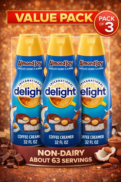 Crema de café International Delight ALMOND JOY, botella de 32 fl oz paquetes de 3