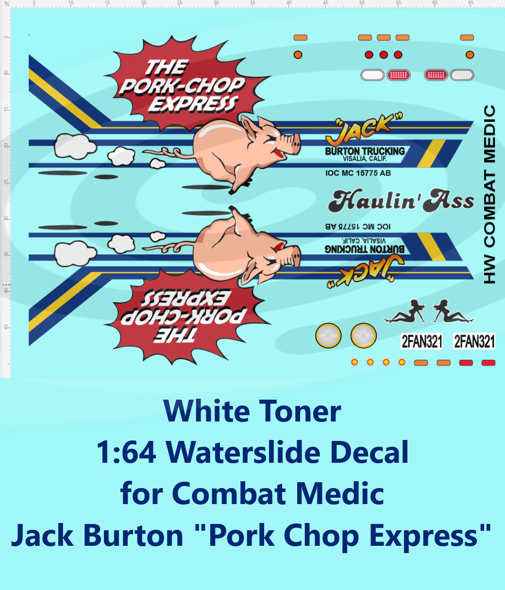 White Toner 1:64 Waterslide Decal for Combat Medic Jack Burton Pork Chop Express
