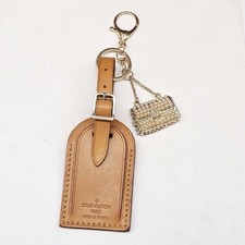 Authentic Louis Vuitton Tan Luggage Tag w/ Unbranded Bagcharm, Keychain