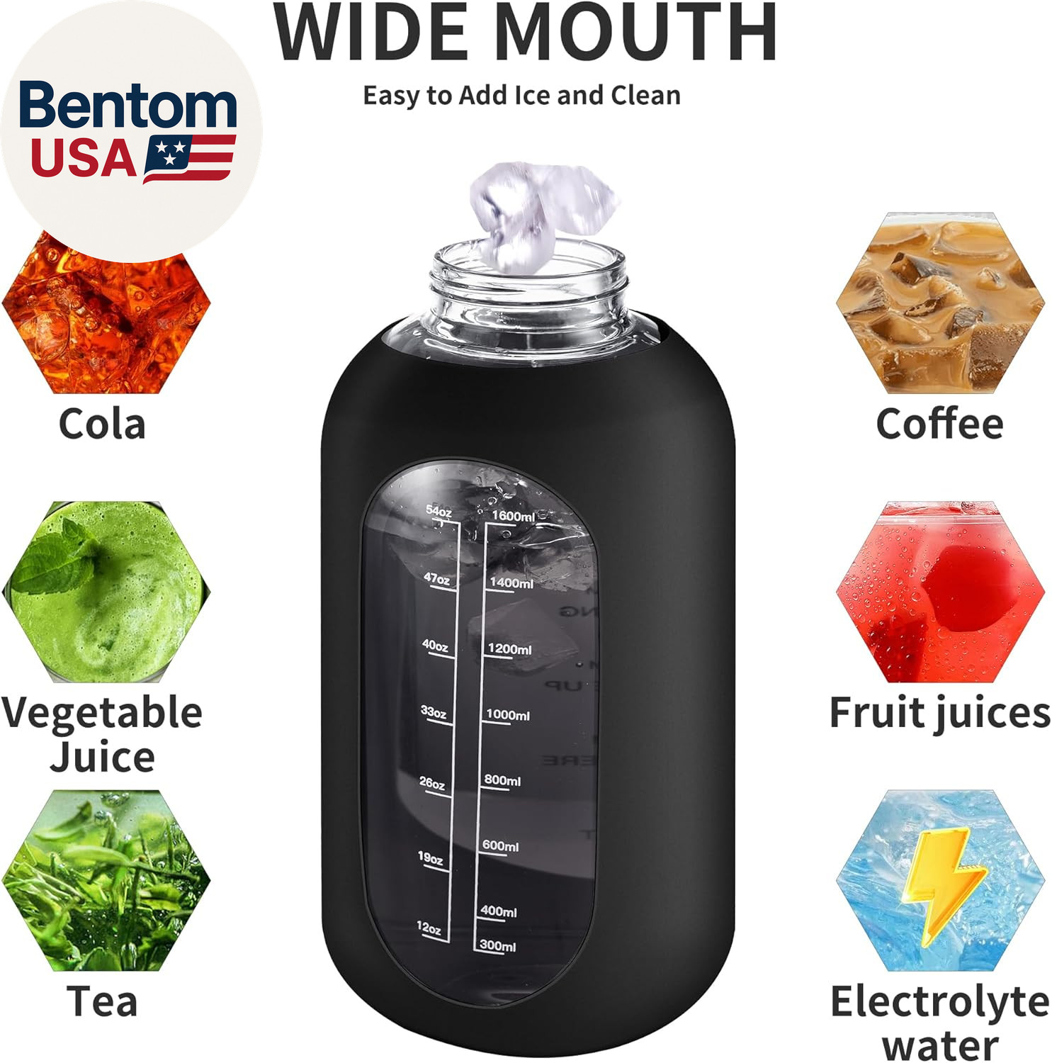 64 Oz Glass Water Bottle Jug with Straw and Handle, Half Gallon Sports Motivatio