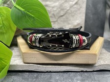 Black Leather Leather Guitar Charm 8  Snap Wristband New Free Ship B5248