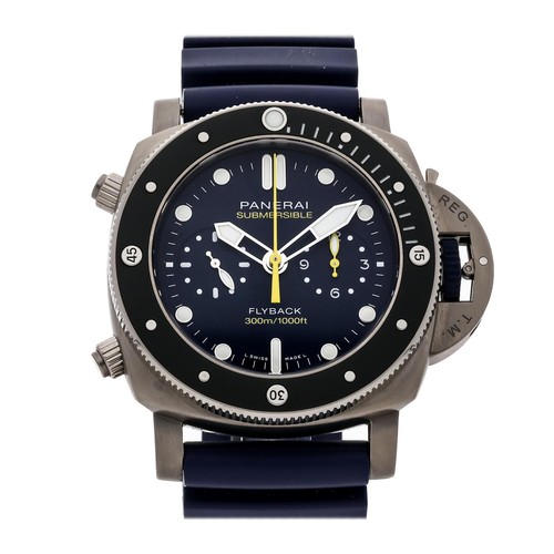 Panerai Submersible Flyback Chronograph Titanium Auto 47mm Strap Watch PAM 1291